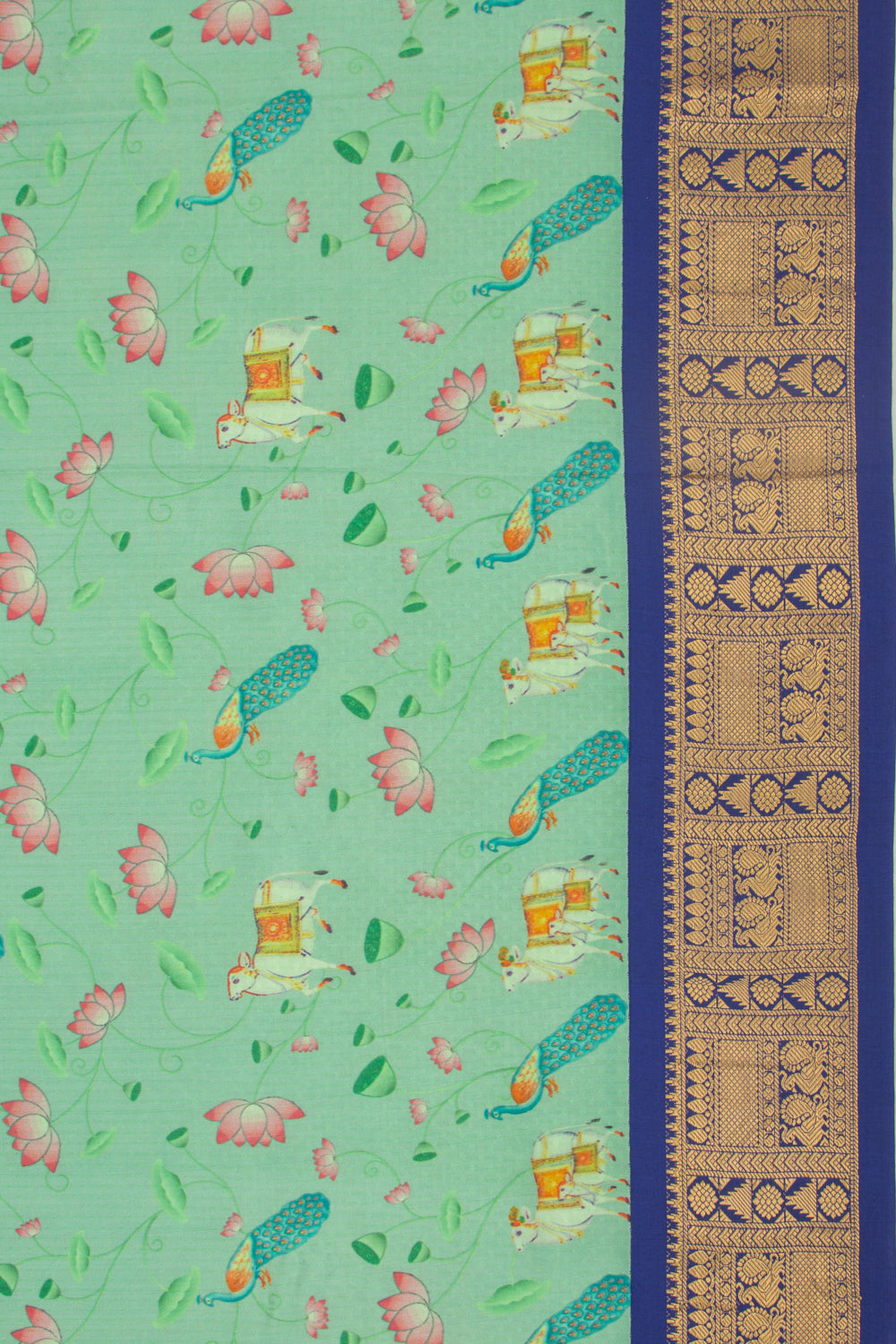 Kanchipuram Silk Jacquard And Printed Sea Green Saree