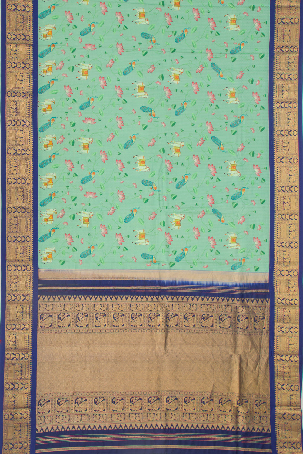 Kanchipuram Silk Jacquard And Printed Sea Green Saree