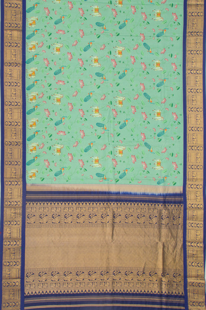 Kanchipuram Silk Jacquard And Printed Sea Green Saree