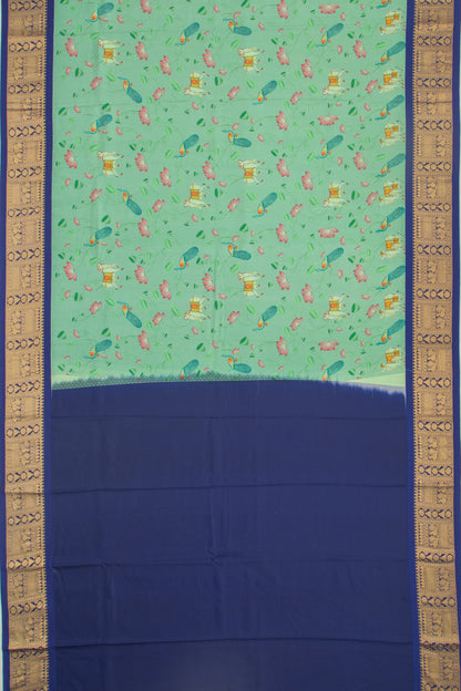 Kanchipuram Silk Jacquard And Printed Sea Green Saree