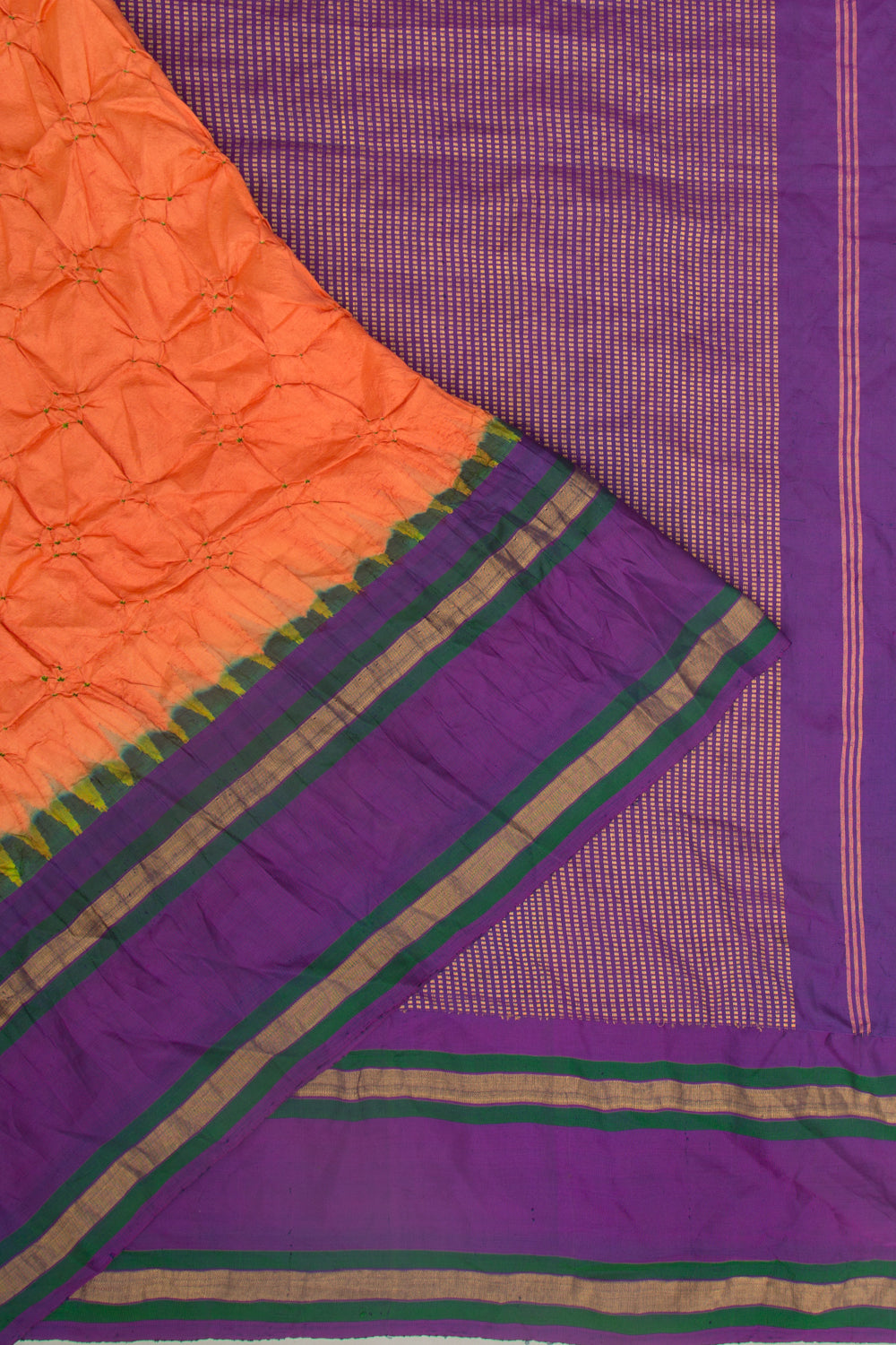 Kanchipuram Silk Bandhani Orange Saree