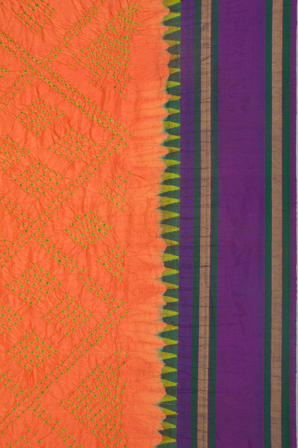 Kanchipuram Silk Bandhani Orange Saree