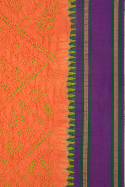 Kanchipuram Silk Bandhani Orange Saree