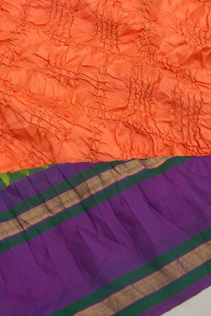 Kanchipuram Silk Bandhani Orange Saree