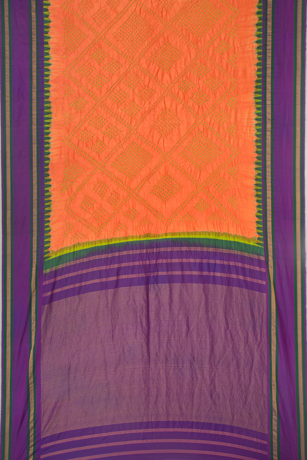 Kanchipuram Silk Bandhani Orange Saree