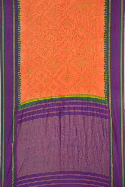 Kanchipuram Silk Bandhani Orange Saree