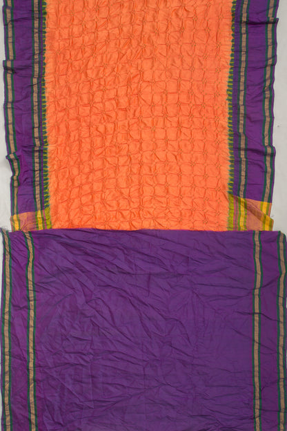 Kanchipuram Silk Bandhani Orange Saree