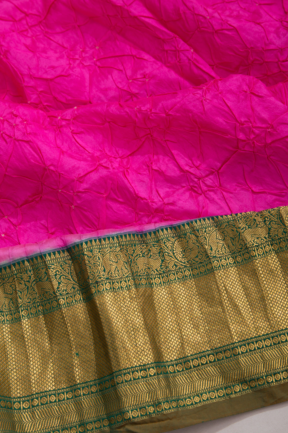 Kanchipuram Silk Bandhani Pink Saree