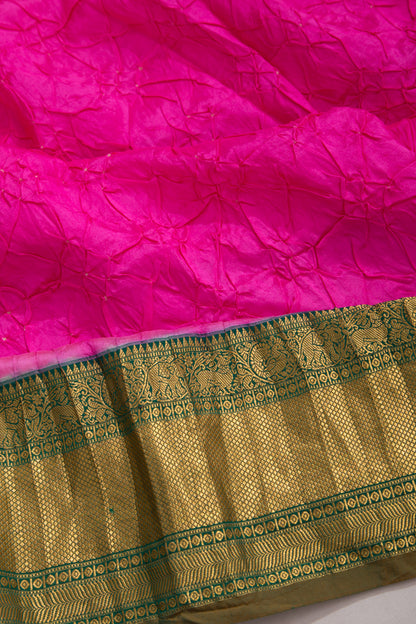 Kanchipuram Silk Bandhani Pink Saree