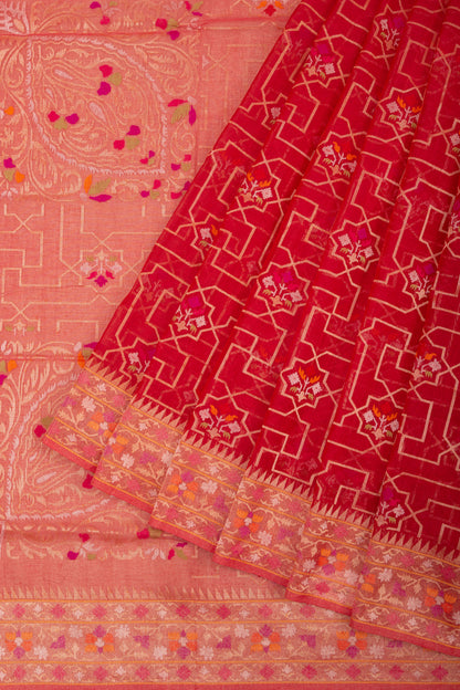 Banarasi Cotton All Over Jamdani Rakthambari Red Saree