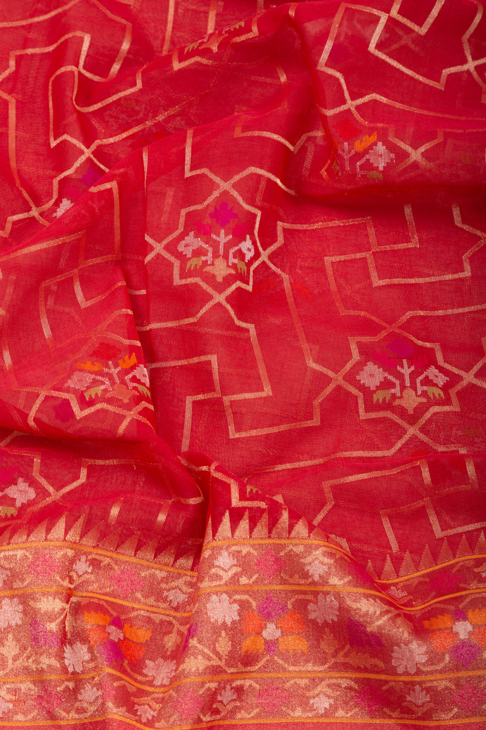 Banarasi Cotton All Over Jamdani Rakthambari Red Saree