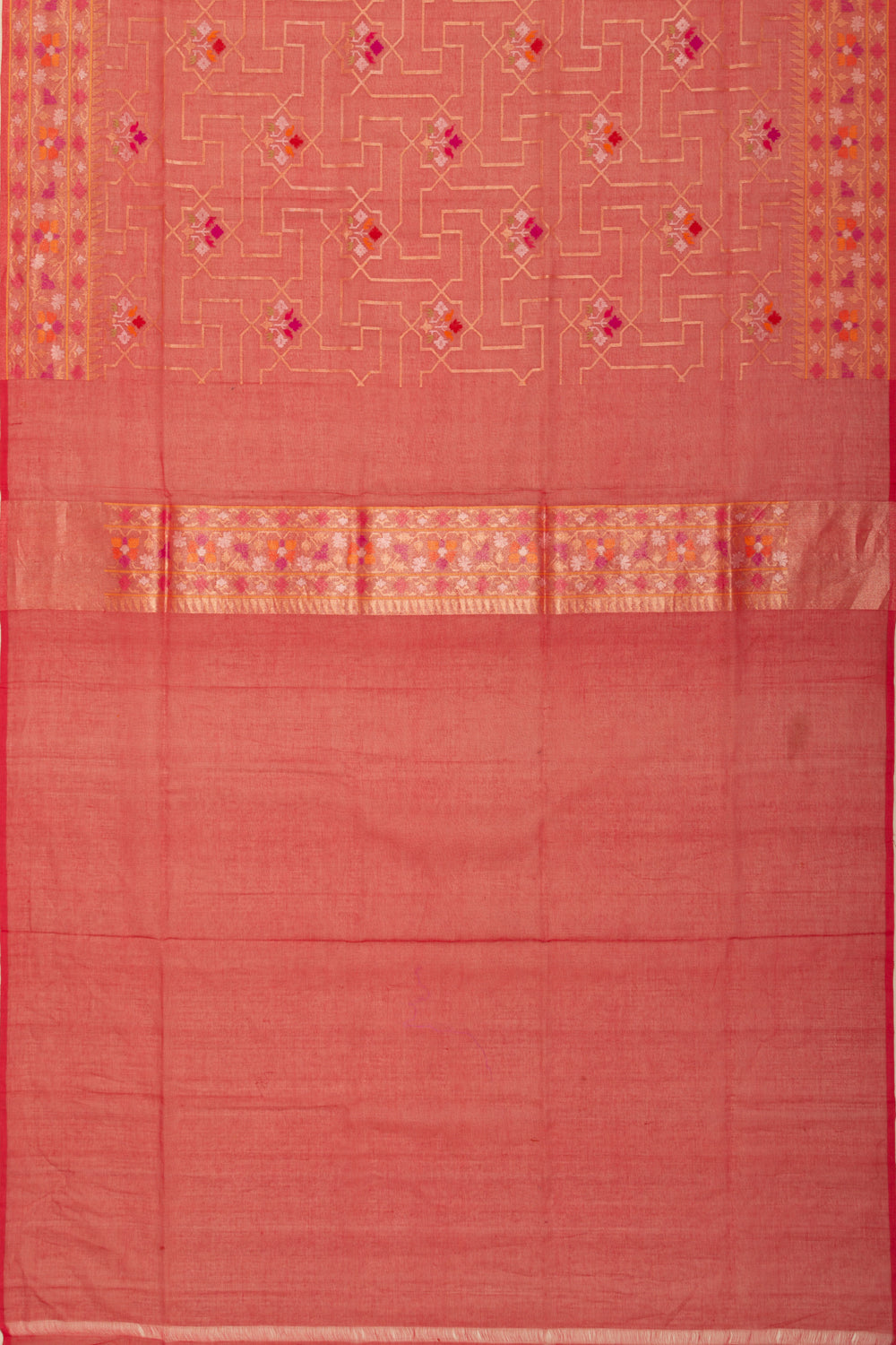 Banarasi Cotton All Over Jamdani Rakthambari Red Saree