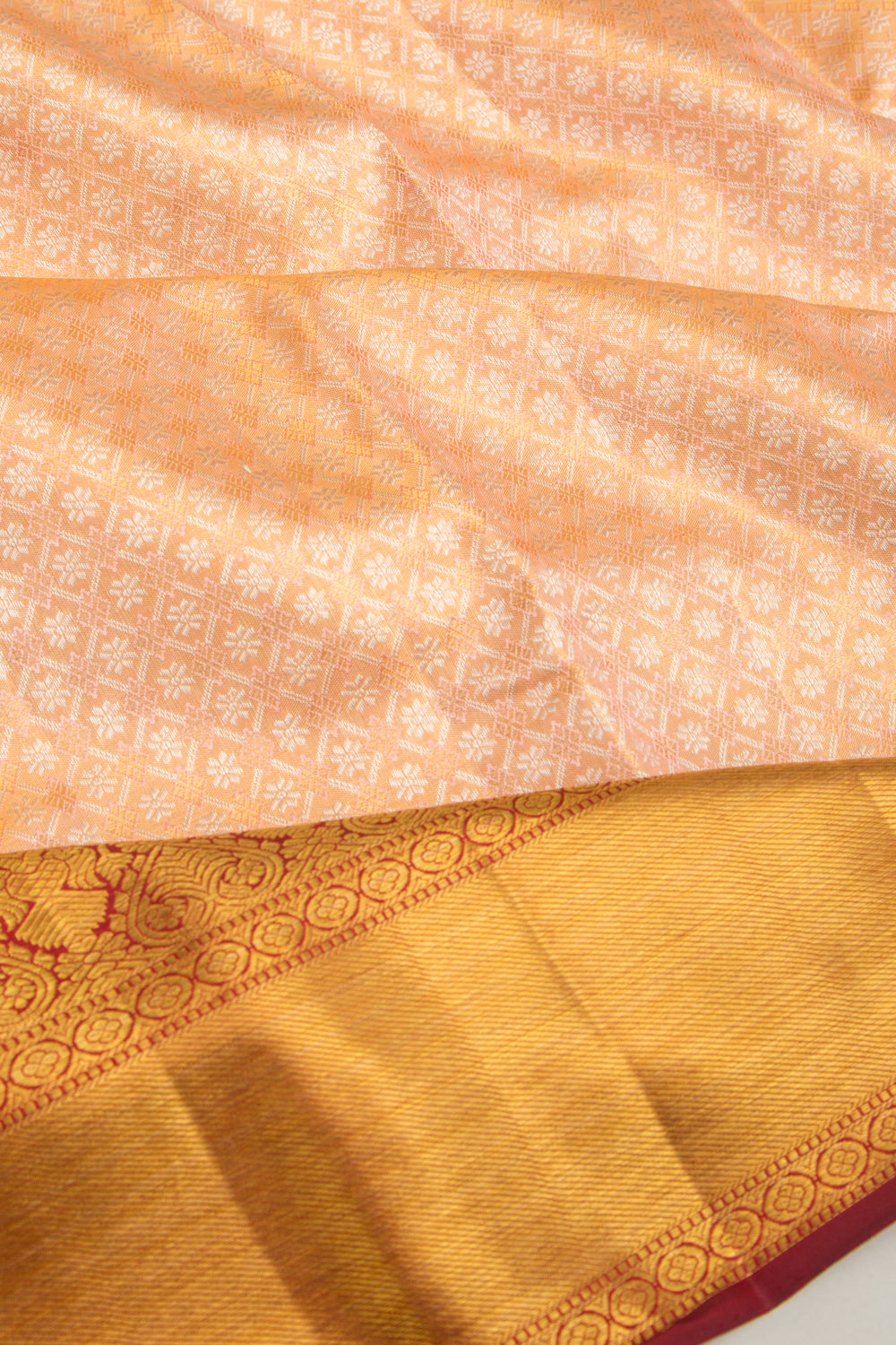 Kanchipuram Silk Tissue Brocade Orange Saree