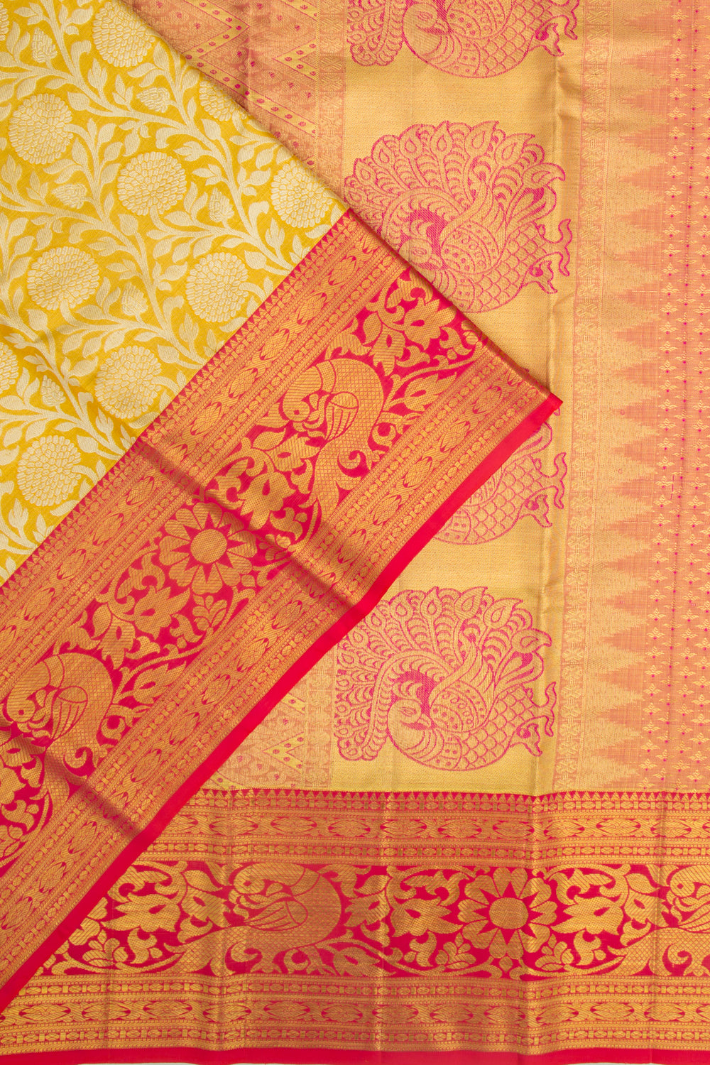 Kanchipuram Silk Tissue Jaal Gold Saree