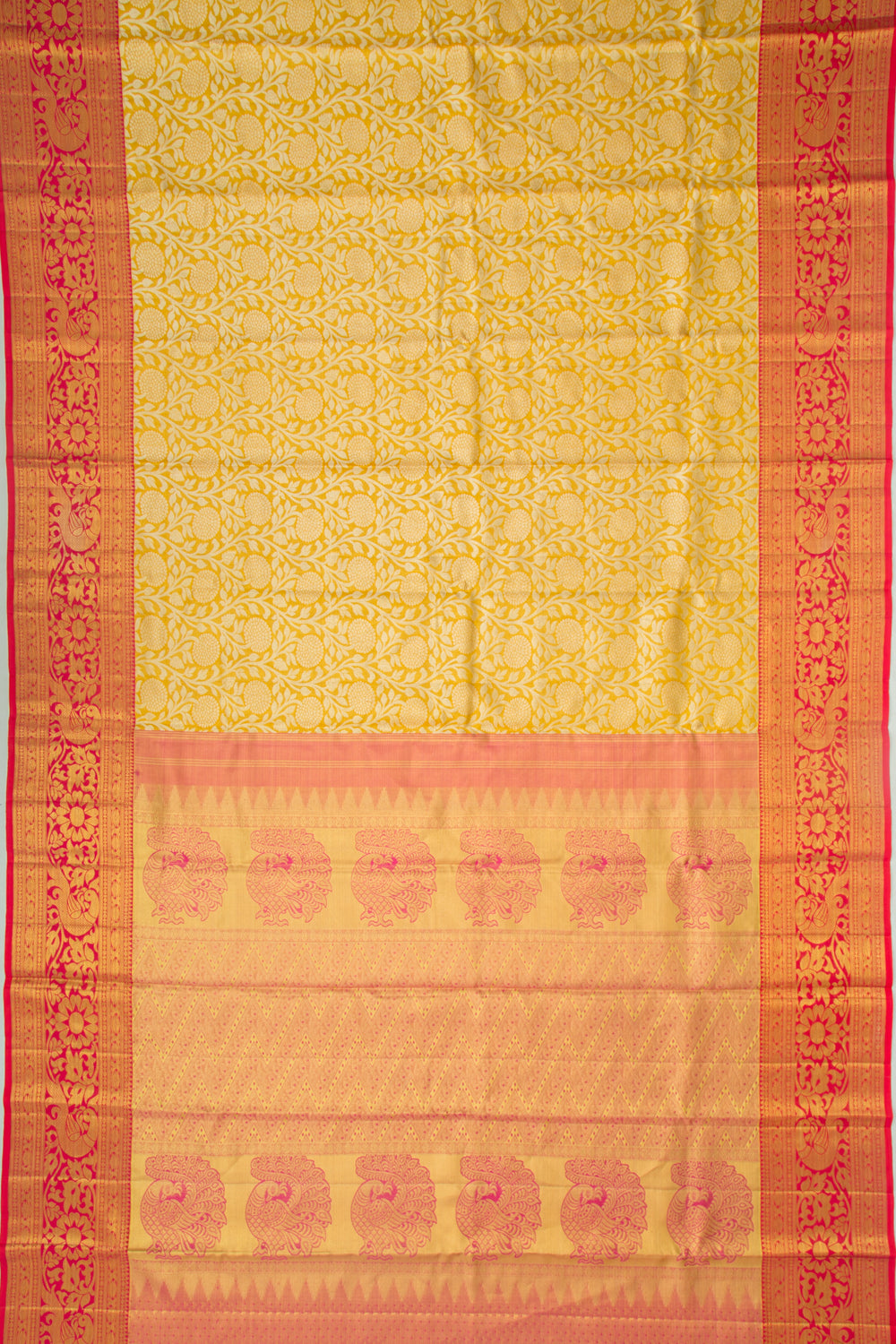 Kanchipuram Silk Tissue Jaal Gold Saree