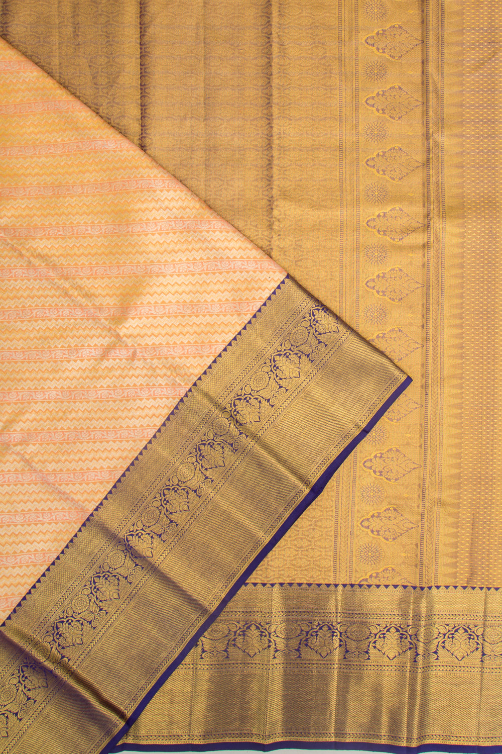Kanchipuram Silk Tissue Brocade Peach Saree