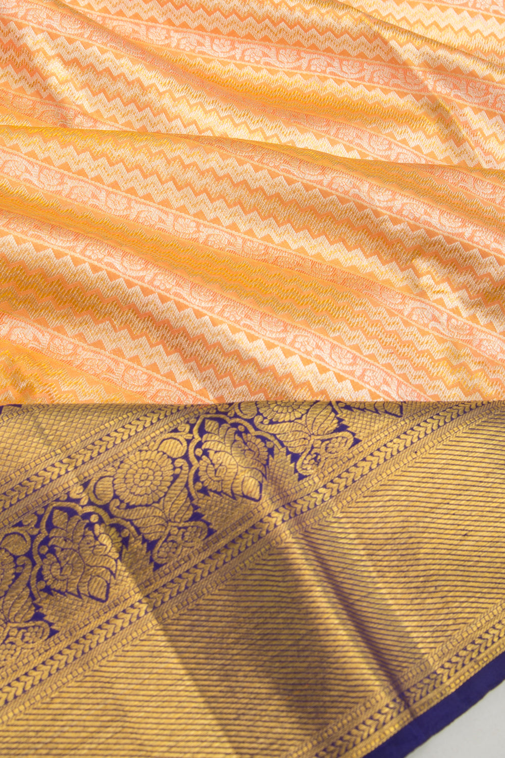 Kanchipuram Silk Tissue Brocade Peach Saree