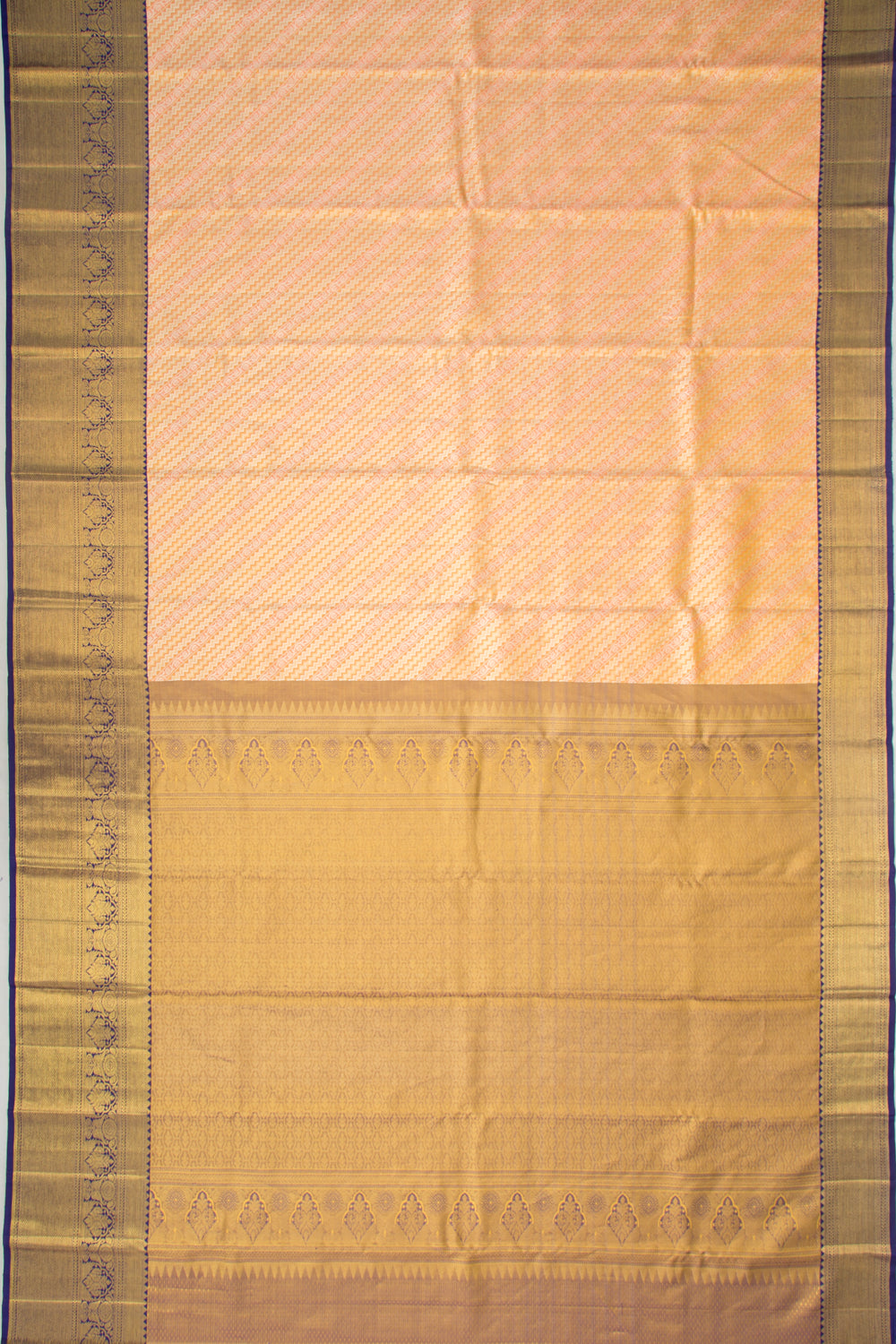 Kanchipuram Silk Tissue Brocade Peach Saree