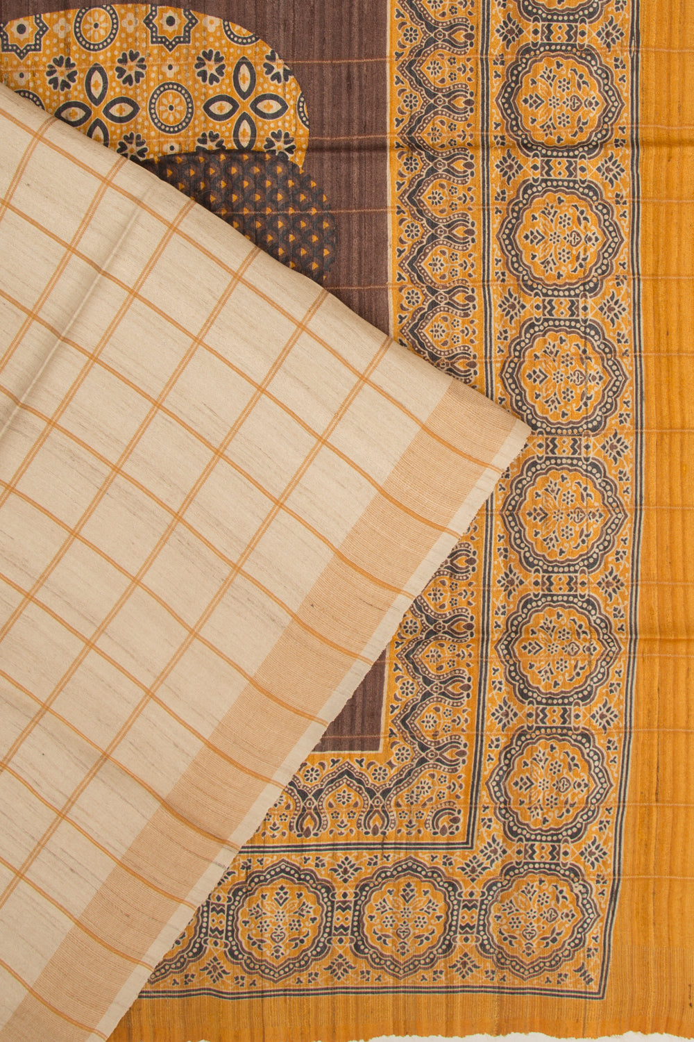 Tussar Checks Beige Saree