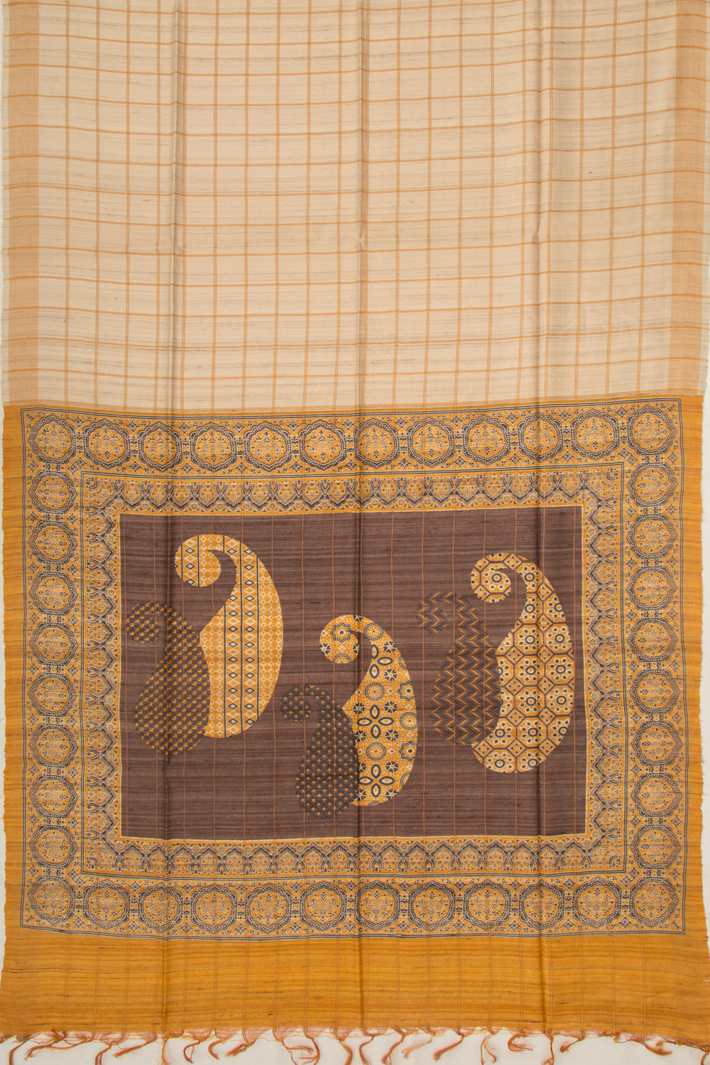 Tussar Checks Beige Saree