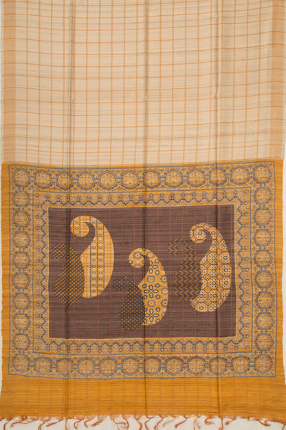 Tussar Checks Beige Saree