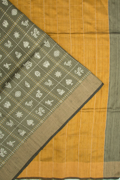 Soft Tussar Printed Mehendi Green Saree