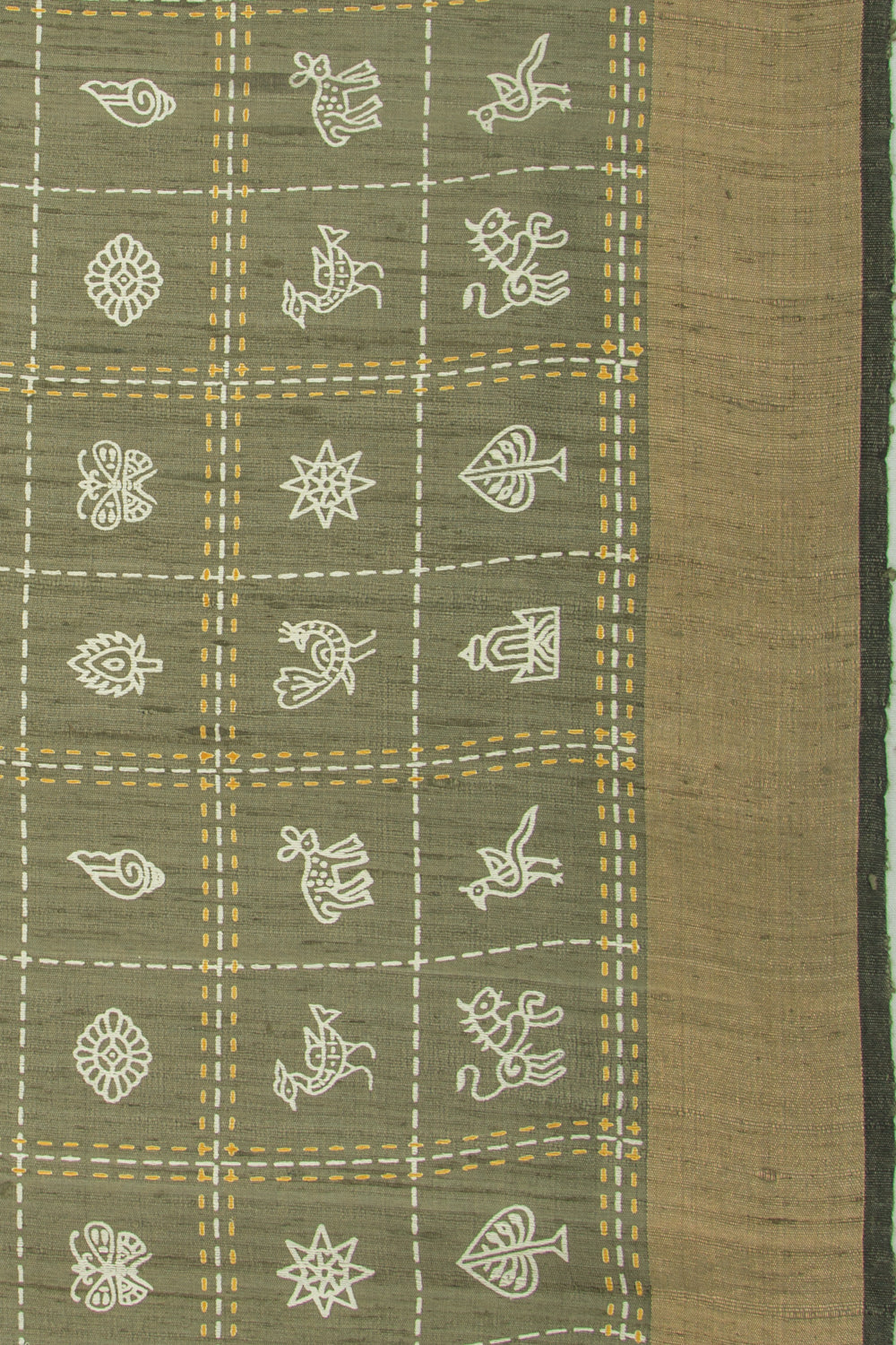 Soft Tussar Printed Mehendi Green Saree