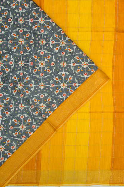 Tussar Printed Grey Saree