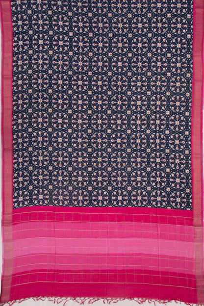 Tussar Printed Dark Blue Saree