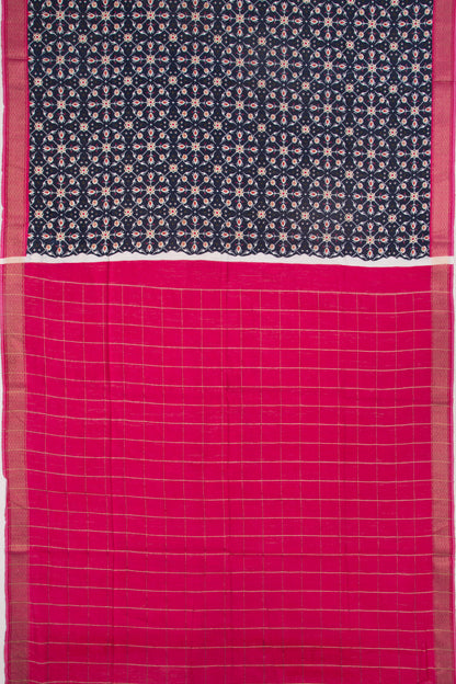 Tussar Printed Dark Blue Saree
