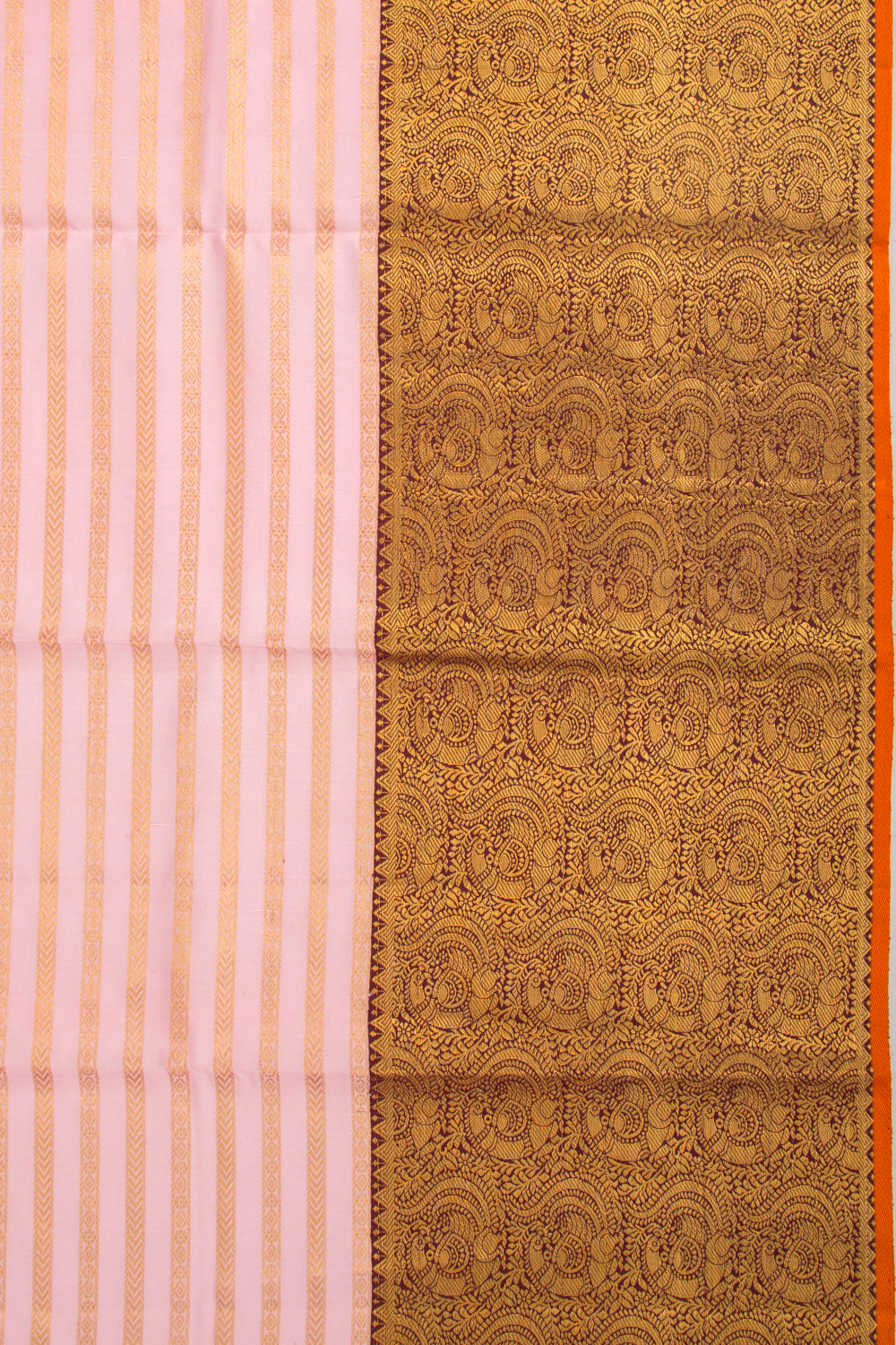 Kanchipuram Silk Horizontal Lines Pink Saree