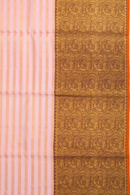 Kanchipuram Silk Horizontal Lines Pink Saree