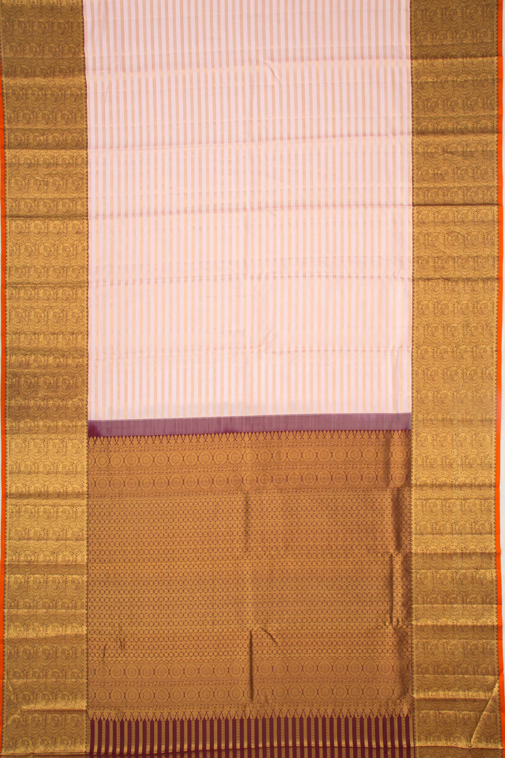 Kanchipuram Silk Horizontal Lines Pink Saree