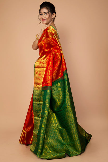 Taranga Kanchi Silk Tissue Brocade Red Saree
