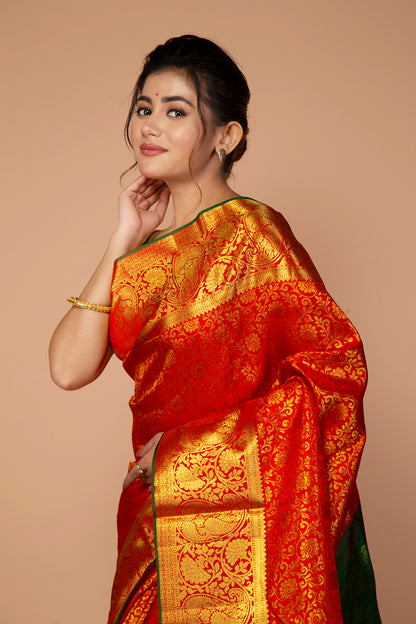 Taranga Kanchi Silk Tissue Brocade Red Saree