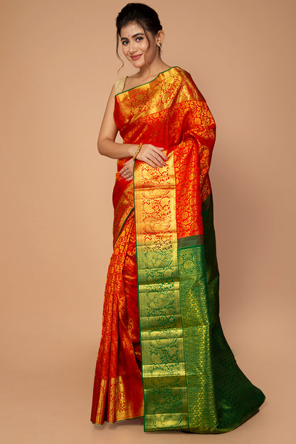 Taranga Kanchi Silk Tissue Brocade Red Saree