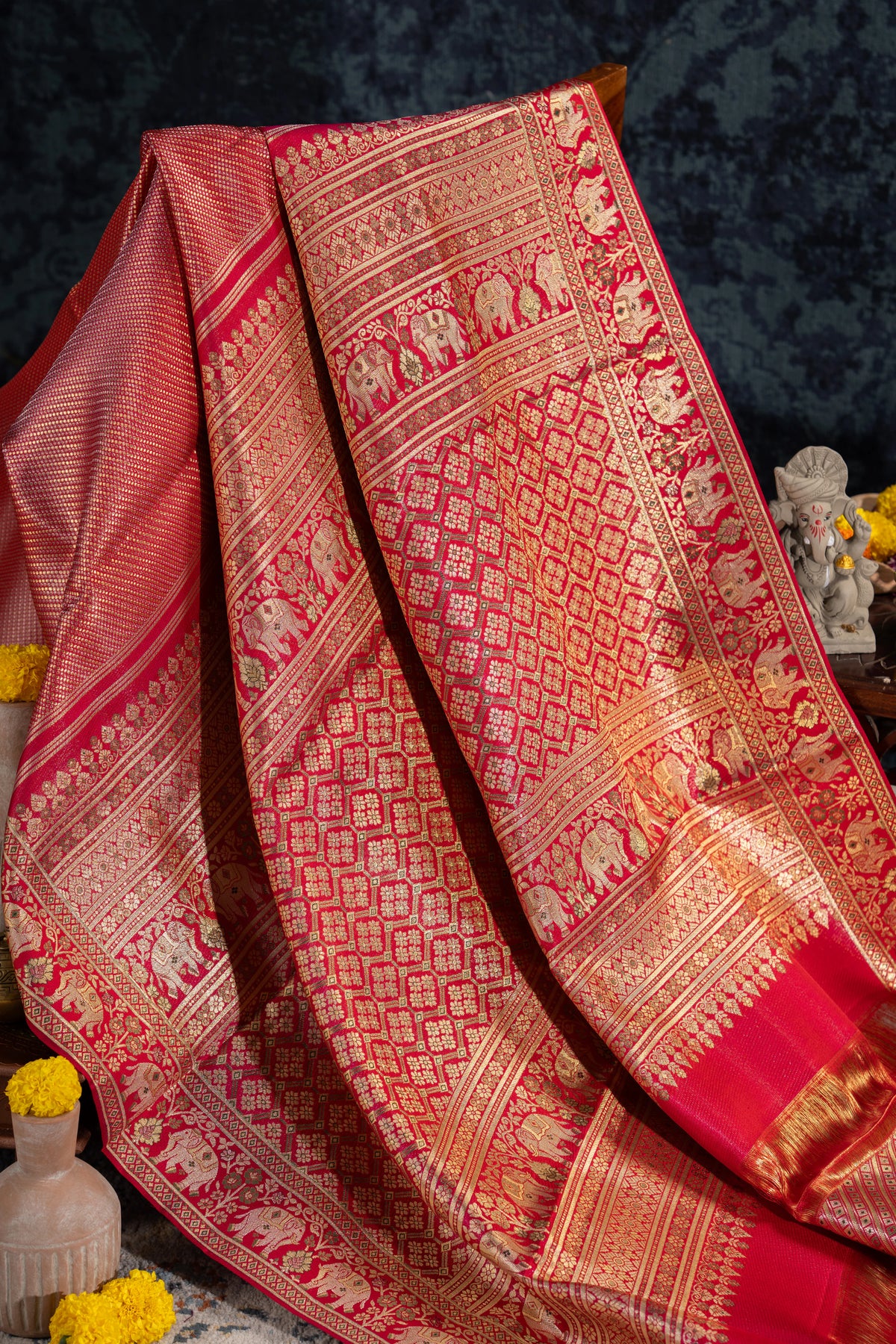 Kanchipuram Silk Brocade Red Saree