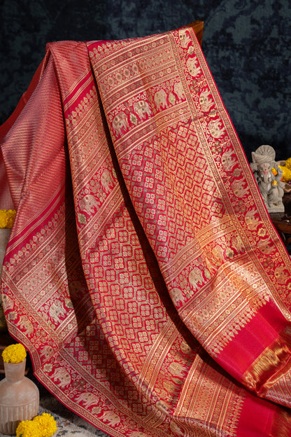 Kanchipuram Silk Brocade Red Saree