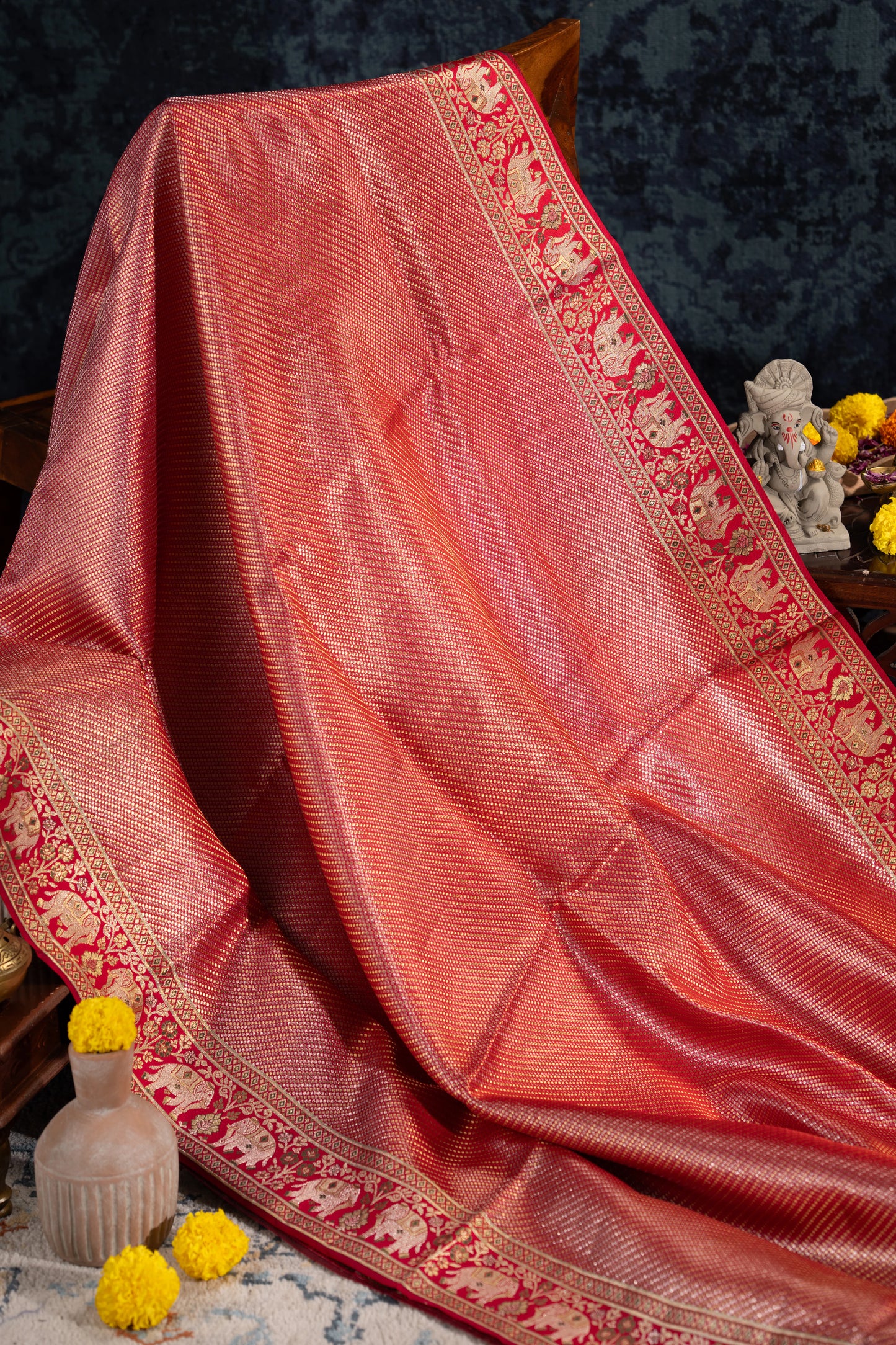 Kanchipuram Silk Brocade Red Saree