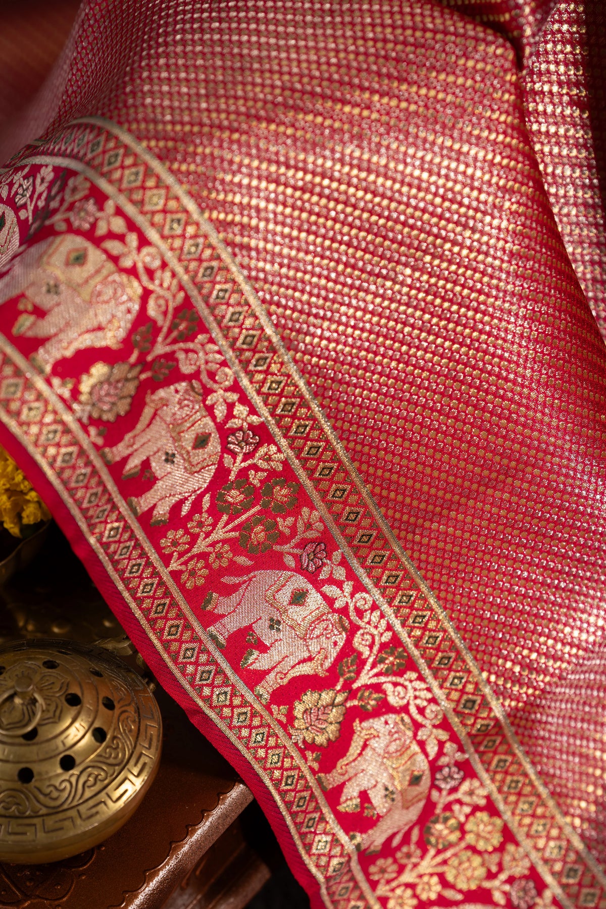 Kanchipuram Silk Brocade Red Saree