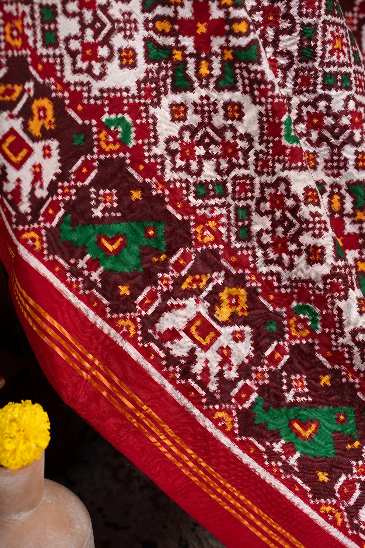 Patan Patola Silk Double Ikat White Saree