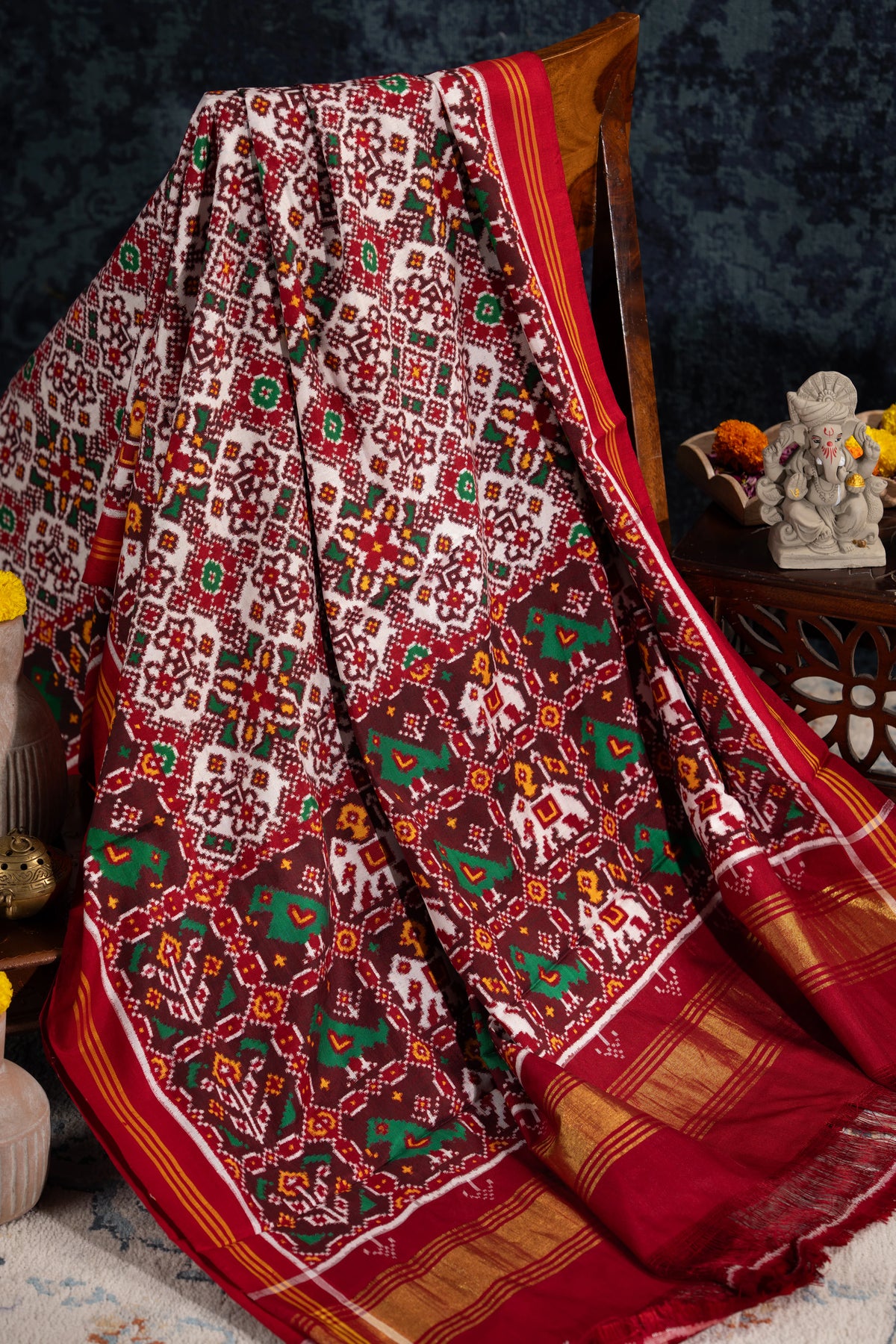 Patan Patola Silk Double Ikat White Saree