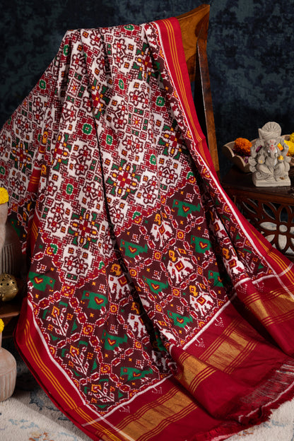 Patan Patola Silk Double Ikat White Saree