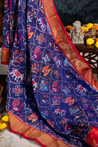 Kanchipuram Silk Ikat Royal Blue Saree