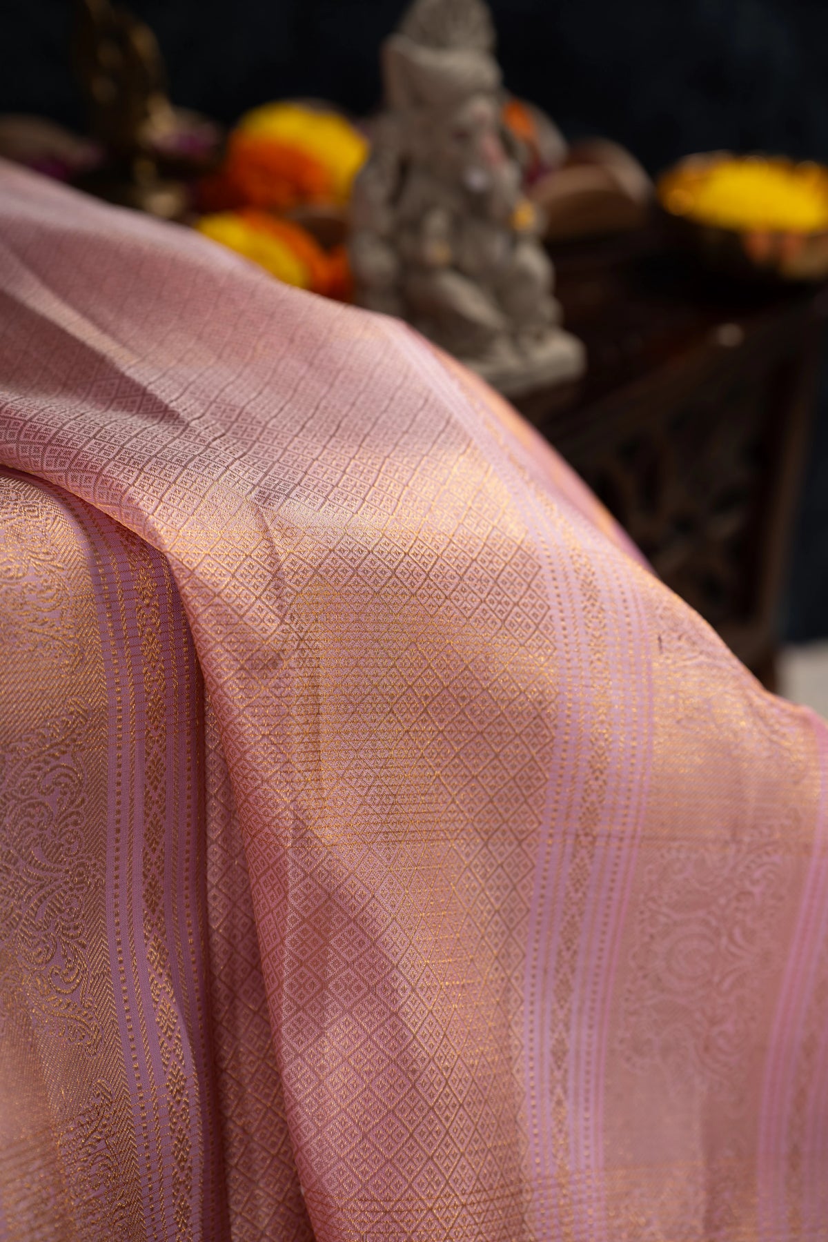 Classic Kanchipuram Silk Checks And Butta Bottle Green Saree