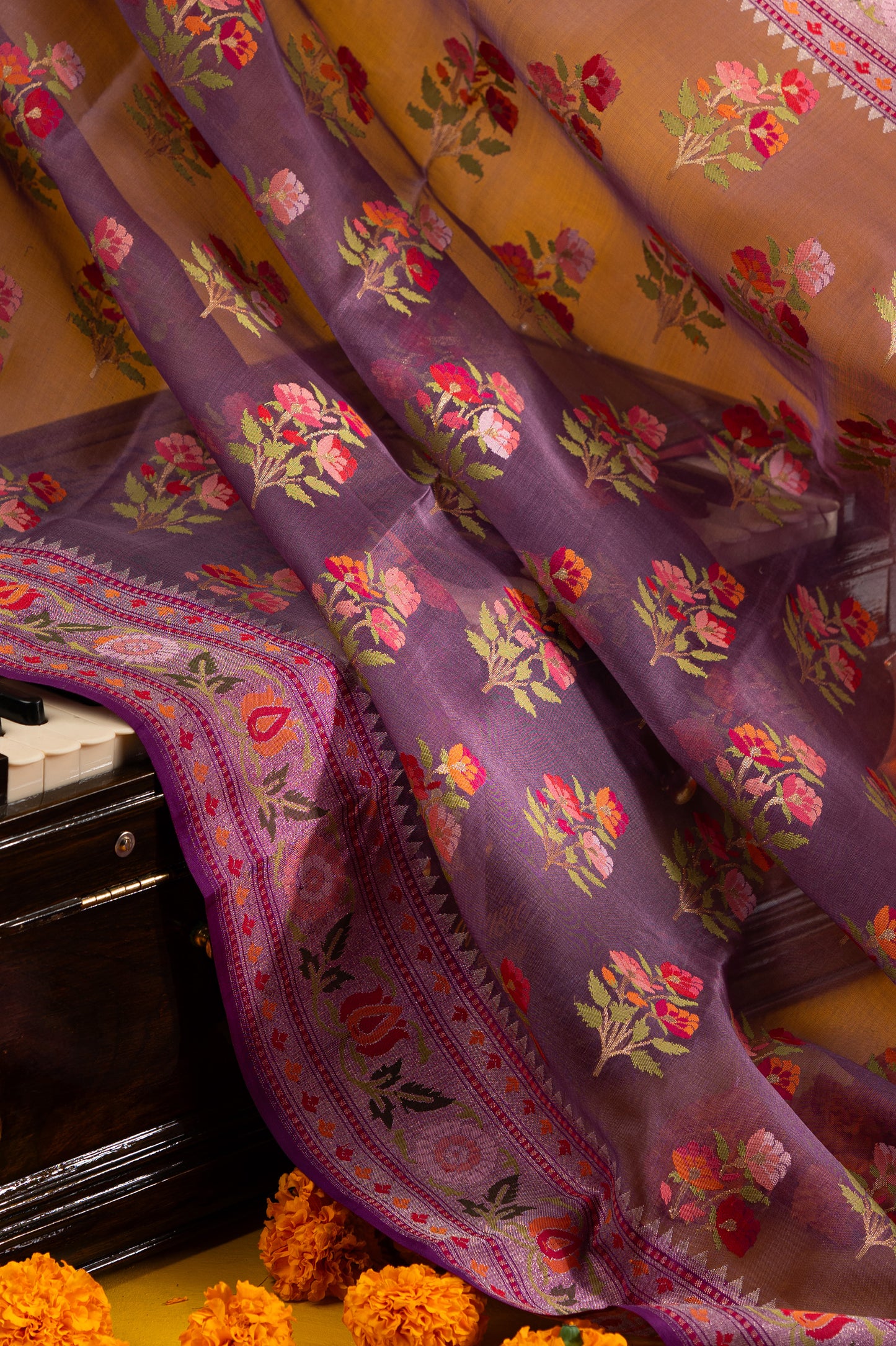 Banarasi Kora Organza Jamdani Butta Purple Saree