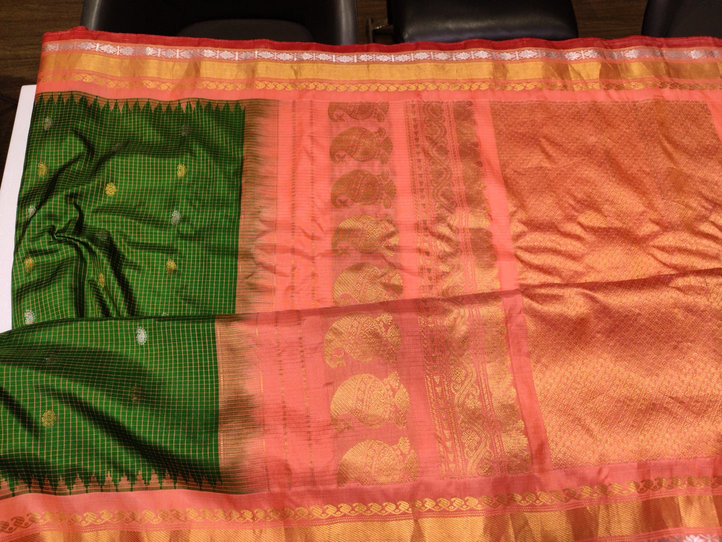 Gadwal Silk Checks And Butta Green Saree