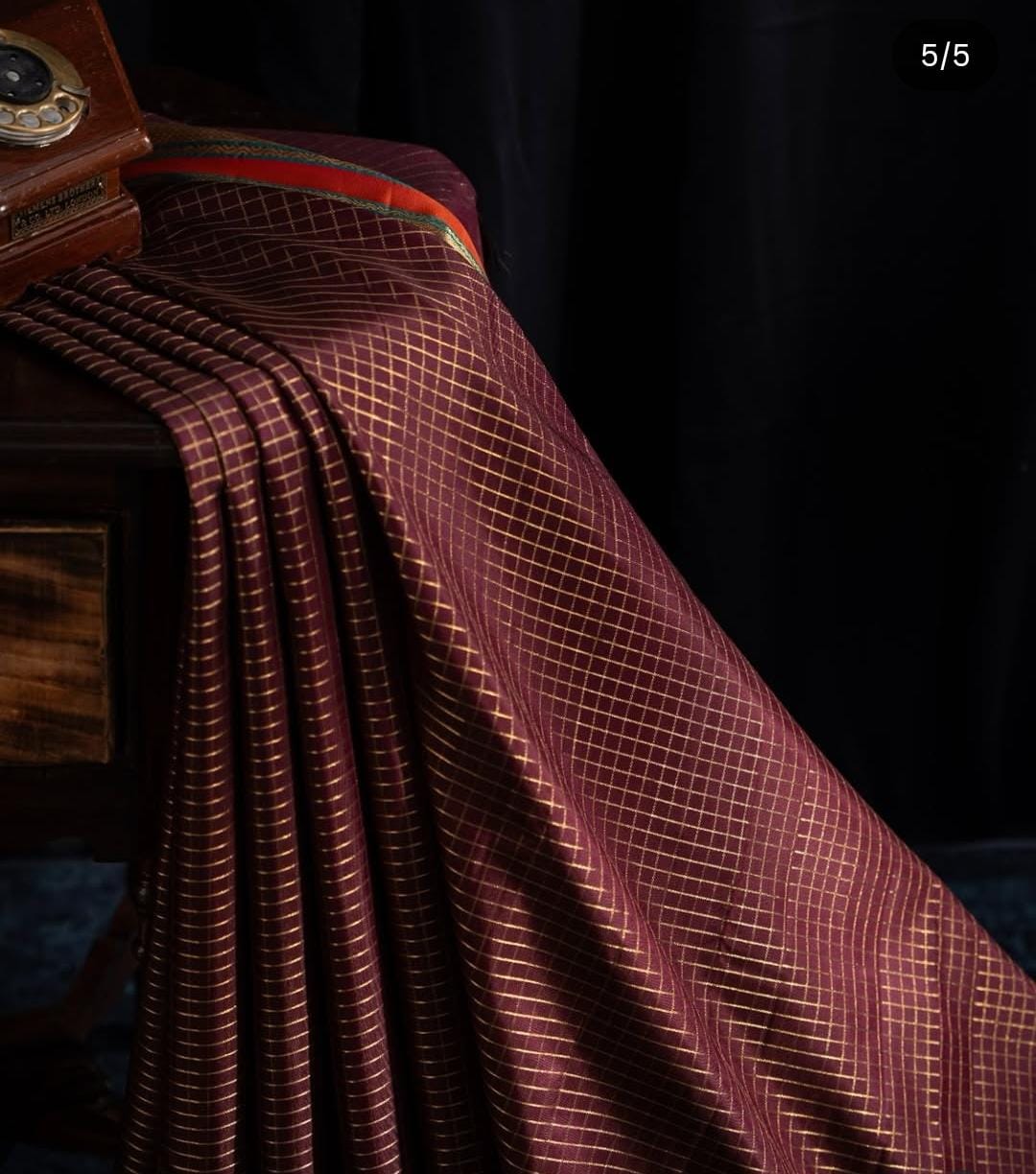 Classic Kanchipuram Silk Checks Marron Saree