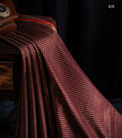 Classic Kanchipuram Silk Checks Marron Saree