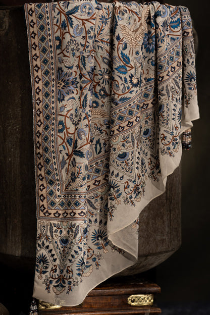 Exclusive Masterpiece Ek Taar Georgette All Over Embroidery Off White Saree